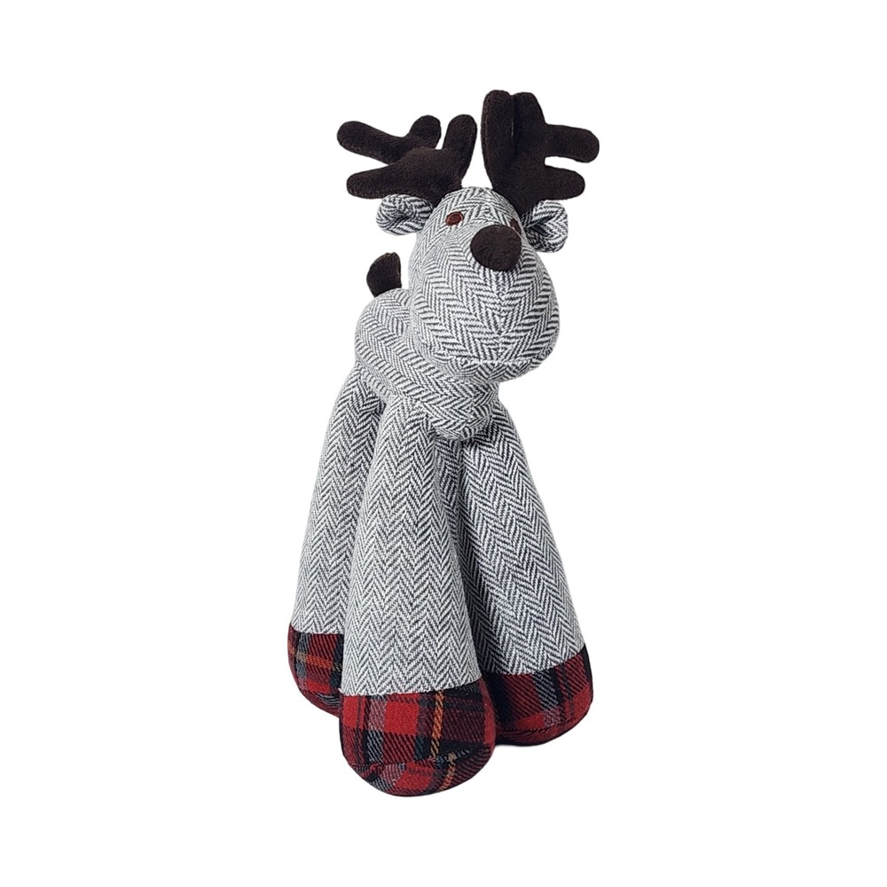 PetSport Holiday Reindeer Gray Herringbone Plaid 11" Plush Dog Toy Christmas